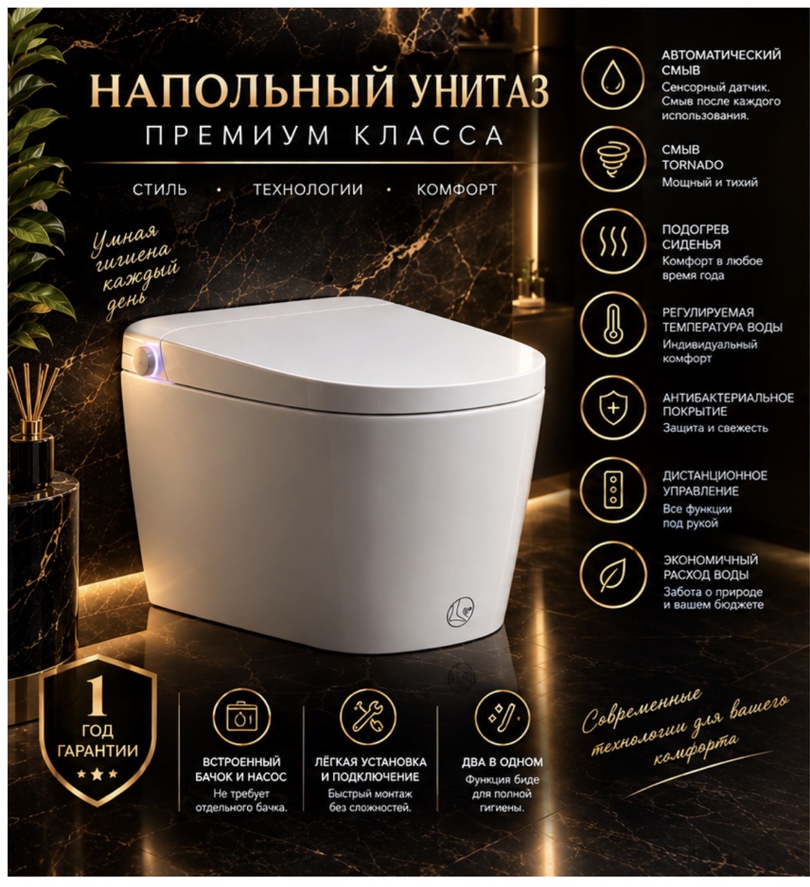 Умный унитаз Y4 Белый-Белый