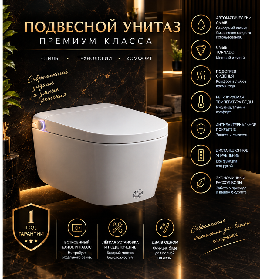 Умный унитаз Y8G Белый-Белый